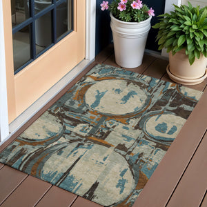 Homeroots 3' Beige Brown And Copper Geometric Washable Indoor Outdoor Area Rug For Versatile Spaces 3' X 5' Polyester 589368