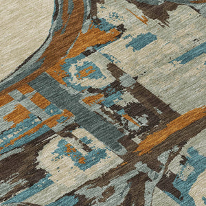 Homeroots 3' Beige Brown And Copper Geometric Washable Indoor Outdoor Area Rug For Versatile Spaces 3' X 5' Polyester 589368