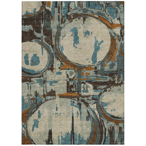 Homeroots 3' Beige Brown And Copper Geometric Washable Indoor Outdoor Area Rug For Versatile Spaces 5' X 8' Polyester 589369