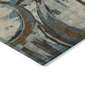 Homeroots 3' Beige Brown And Copper Geometric Washable Indoor Outdoor Area Rug For Versatile Spaces 5' X 8' Polyester 589369