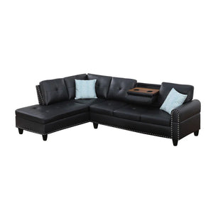 English Elm 2-Piece Alger 98" Wide Left-Hand Sofa & Chaise in Linen Blend with Tufted Backs, Nailhead Trim, Supportive Foam Cushions and Accent Pillows Black B102S00095
