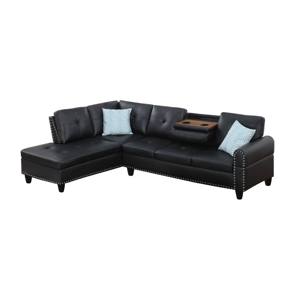 English Elm 2-Piece Alger 98" Wide Left-Hand Sofa & Chaise in Linen Blend with Tufted Backs, Nailhead Trim, Supportive Foam Cushions and Accent Pillows Black B102S00095