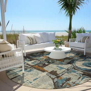 Homeroots 3' Beige Brown And Copper Geometric Washable Indoor Outdoor Area Rug For Versatile Spaces 8' Round Polyester 589370