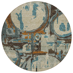 HomeRoots 5' Stylish Geometric Washable Area Rug in Beige, Brown & Copper - Perfect for Indoor & Outdoor Use 8' Round 589370