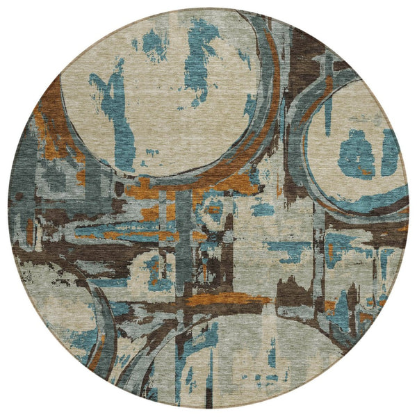 HomeRoots 5' Stylish Geometric Washable Area Rug in Beige, Brown & Copper - Perfect for Indoor & Outdoor Use 8' Round 589370