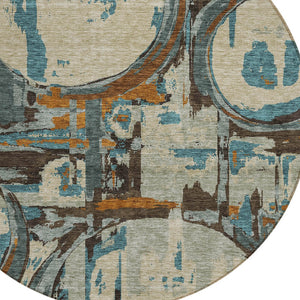 Homeroots 3' Beige Brown And Copper Geometric Washable Indoor Outdoor Area Rug For Versatile Spaces 8' Round Polyester 589370