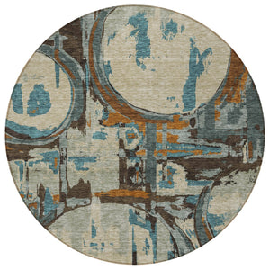 Homeroots 3' Beige Brown And Copper Geometric Washable Indoor Outdoor Area Rug For Versatile Spaces 8' Round Polyester 589370