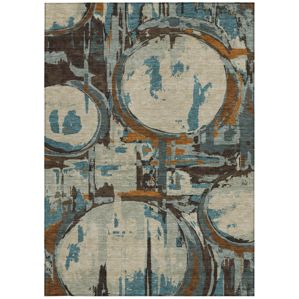 Homeroots 3' Beige Brown And Copper Geometric Washable Indoor Outdoor Area Rug For Versatile Spaces 9' X 12' Polyester 589372