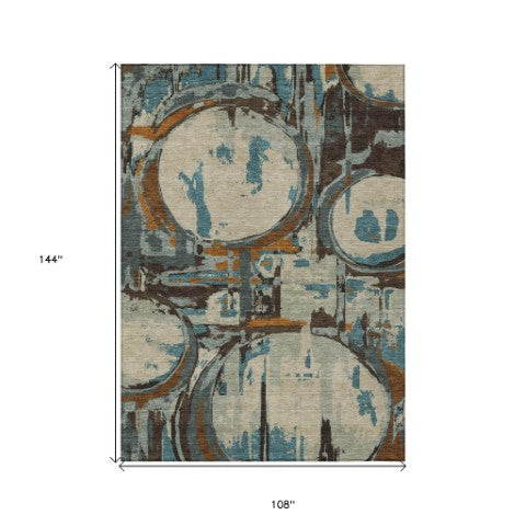 Homeroots 3' Beige Brown And Copper Geometric Washable Indoor Outdoor Area Rug For Versatile Spaces 9' X 12' Polyester 589372