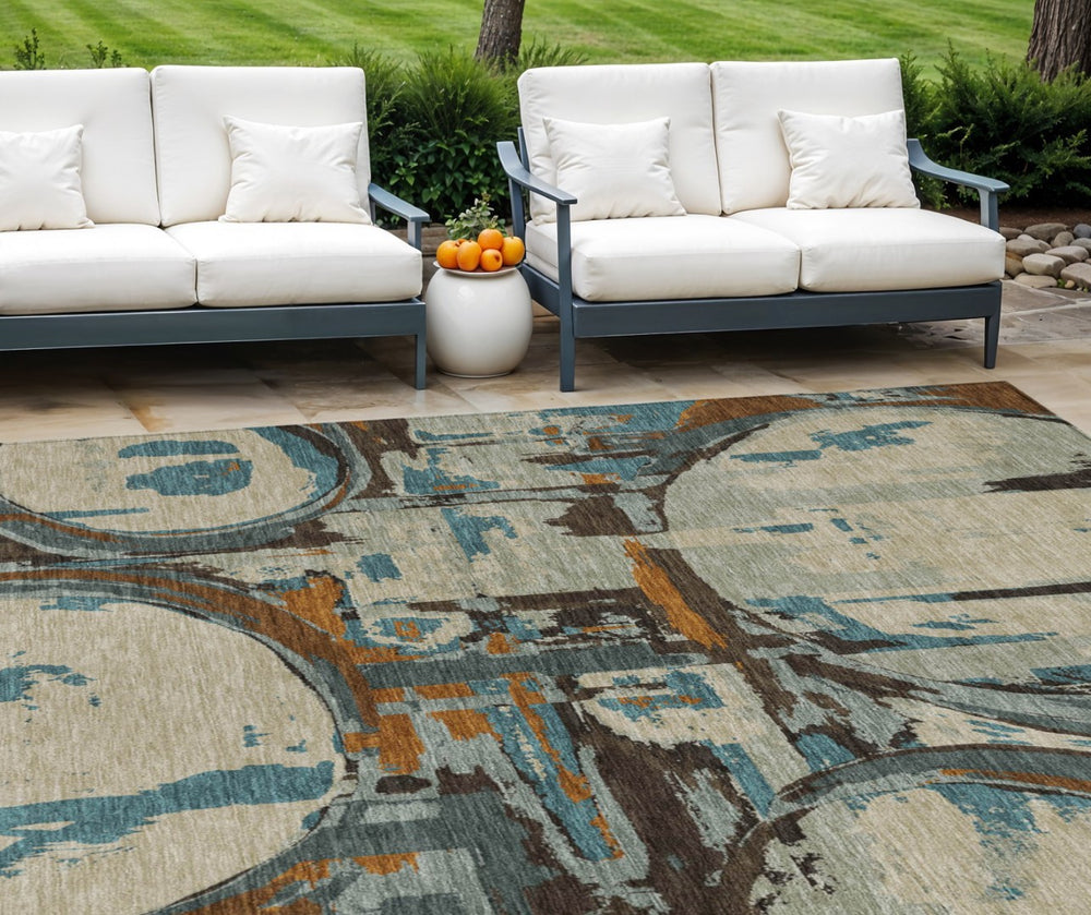 HomeRoots 9' Geometric Washable Area Rug in Beige, Brown & Copper – Durable for Indoor & Outdoor Spaces 9' X 12' 589372