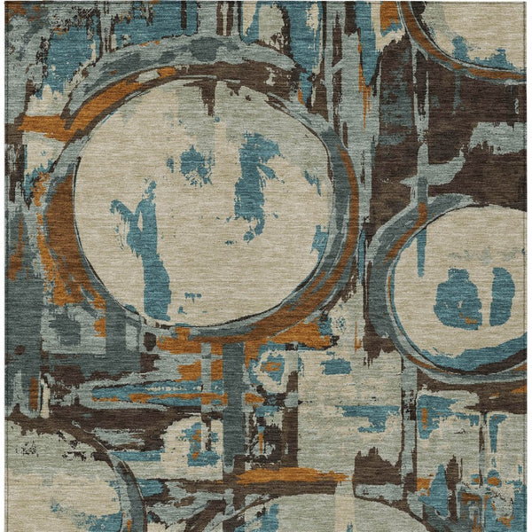 Homeroots 3' Beige Brown And Copper Geometric Washable Indoor Outdoor Area Rug For Versatile Spaces 9' X 12' Polyester 589372