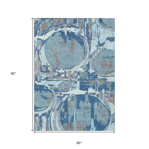 Homeroots 3' Beige Brown And Copper Geometric Washable Indoor Outdoor Area Rug For Versatile Spaces 5' X 8' Polyester 589375