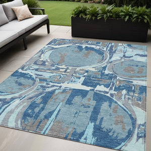 Homeroots 3' Beige Brown And Copper Geometric Washable Indoor Outdoor Area Rug For Versatile Spaces 5' X 8' Polyester 589375