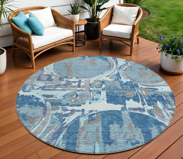 Homeroots 3' Beige Brown And Copper Geometric Washable Indoor Outdoor Area Rug For Versatile Spaces 8' Round Polyester 589376