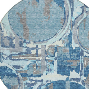 Homeroots 3' Beige Brown And Copper Geometric Washable Indoor Outdoor Area Rug For Versatile Spaces 8' Round Polyester 589376