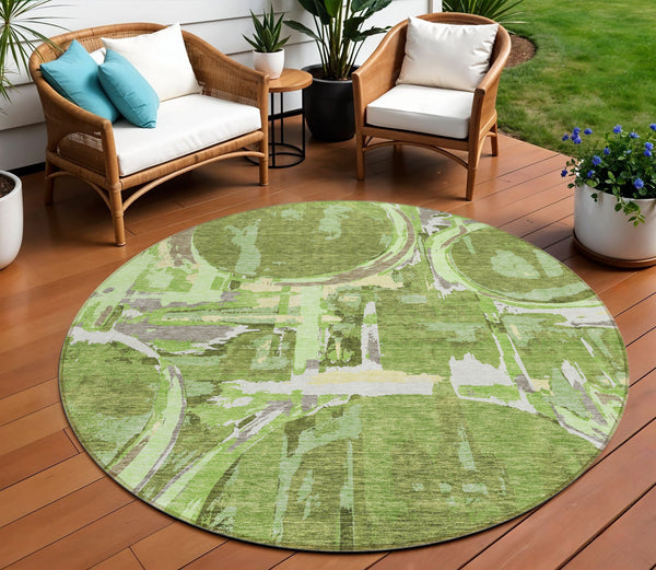 Homeroots 3' Beige Brown And Copper Geometric Washable Indoor Outdoor Area Rug For Versatile Spaces 8' Round Polyester 589382