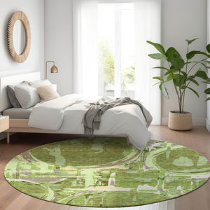 Homeroots 3' Beige Brown And Copper Geometric Washable Indoor Outdoor Area Rug For Versatile Spaces 8' Round Polyester 589382