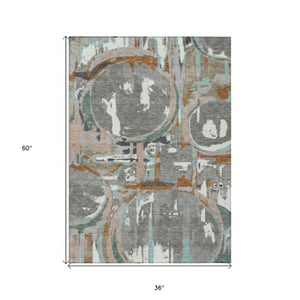 Homeroots 3' Beige Brown And Copper Geometric Washable Indoor Outdoor Area Rug For Versatile Spaces 3' X 5' Polyester 589386