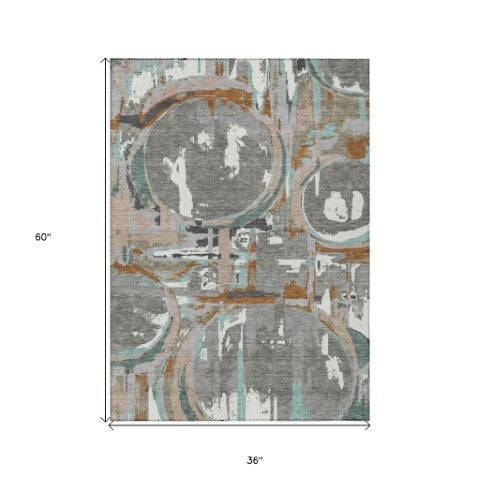 Homeroots 3' Beige Brown And Copper Geometric Washable Indoor Outdoor Area Rug For Versatile Spaces 3' X 5' Polyester 589386