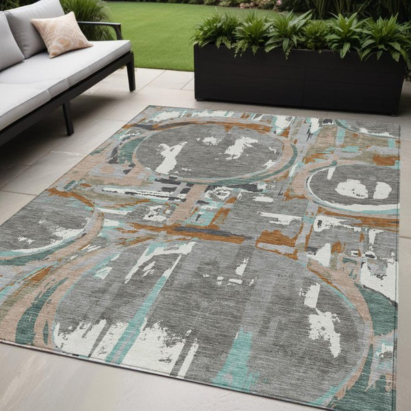 Homeroots 3' Beige Brown And Copper Geometric Washable Indoor Outdoor Area Rug For Versatile Spaces 5' X 8' Polyester 589387
