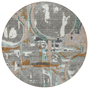 Homeroots 3' Beige Brown And Copper Geometric Washable Indoor Outdoor Area Rug For Versatile Spaces 8' Round Polyester 589388