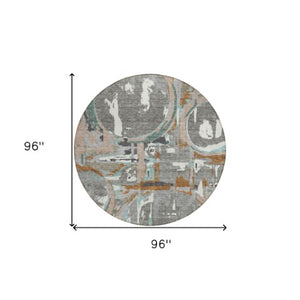 Homeroots 3' Beige Brown And Copper Geometric Washable Indoor Outdoor Area Rug For Versatile Spaces 8' Round Polyester 589388