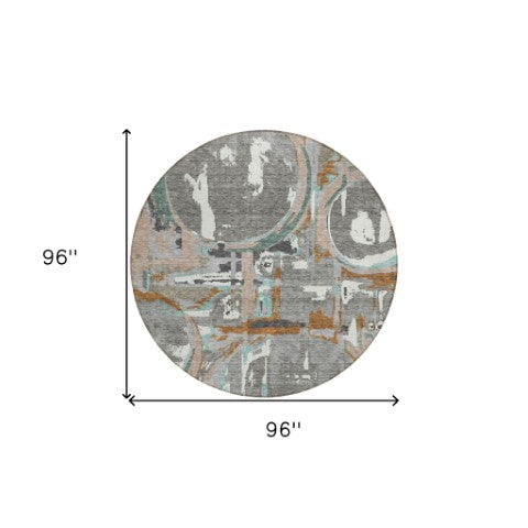 Homeroots 3' Beige Brown And Copper Geometric Washable Indoor Outdoor Area Rug For Versatile Spaces 8' Round Polyester 589388