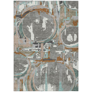 HomeRoots 5' Geometric Washable Indoor Outdoor Area Rug in Gray, Copper, and Mint Green for Modern Spaces 8' X 10' 589389