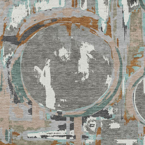 Homeroots 3' Beige Brown And Copper Geometric Washable Indoor Outdoor Area Rug For Versatile Spaces 8' X 10' Polyester 589389