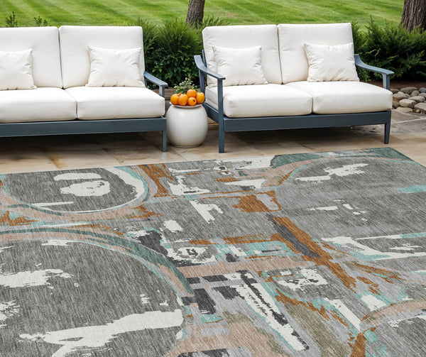 Homeroots 3' Beige Brown And Copper Geometric Washable Indoor Outdoor Area Rug For Versatile Spaces 10' X 14' Polyester 589391