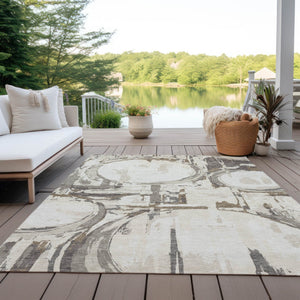 Homeroots 3' Beige Brown And Copper Geometric Washable Indoor Outdoor Area Rug For Versatile Spaces 5' X 8' Polyester 589393