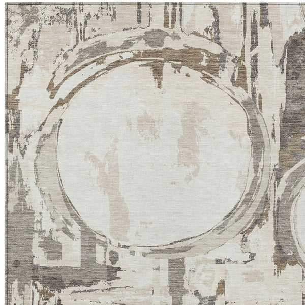 Homeroots 3' Beige Brown And Copper Geometric Washable Indoor Outdoor Area Rug For Versatile Spaces 5' X 8' Polyester 589393