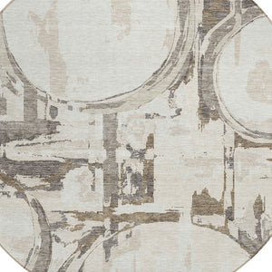 Homeroots 3' Beige Brown And Copper Geometric Washable Indoor Outdoor Area Rug For Versatile Spaces 8' Round Polyester 589394