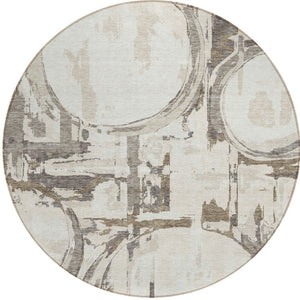 Homeroots 3' Beige Brown And Copper Geometric Washable Indoor Outdoor Area Rug For Versatile Spaces 8' Round Polyester 589394