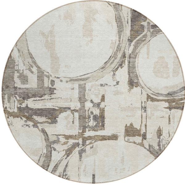 Homeroots 3' Beige Brown And Copper Geometric Washable Indoor Outdoor Area Rug For Versatile Spaces 8' Round Polyester 589394