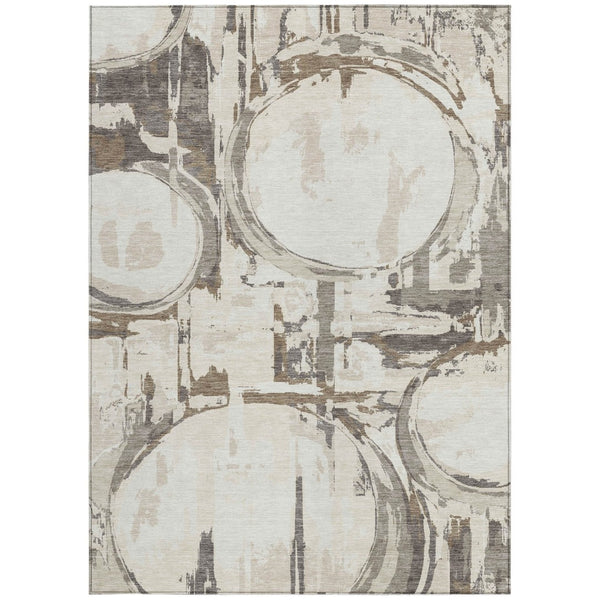 Homeroots 3' Beige Brown And Copper Geometric Washable Indoor Outdoor Area Rug For Versatile Spaces 8' X 10' Polyester 589395