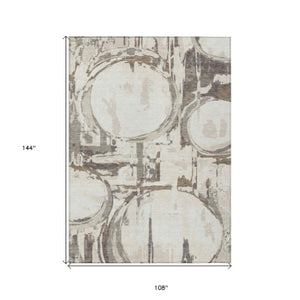 Homeroots 3' Beige Brown And Copper Geometric Washable Indoor Outdoor Area Rug For Versatile Spaces 9' X 12' Polyester 589396