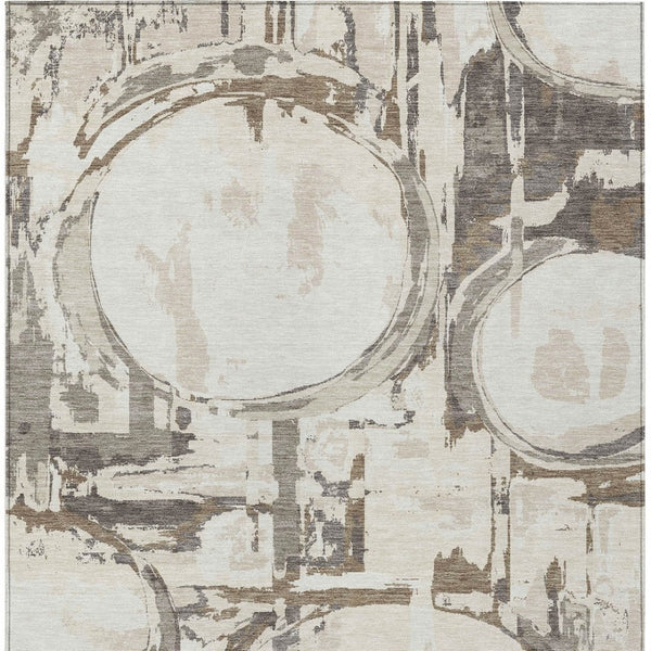 Homeroots 3' Beige Brown And Copper Geometric Washable Indoor Outdoor Area Rug For Versatile Spaces 10' X 14' Polyester 589397