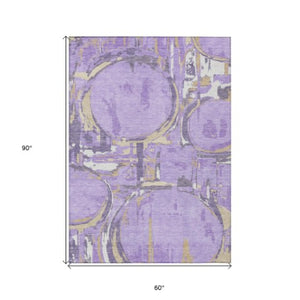 Homeroots 3' Beige Brown And Copper Geometric Washable Indoor Outdoor Area Rug For Versatile Spaces 5' X 8' Polyester 589399