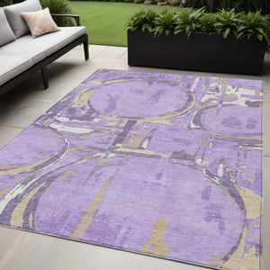 Homeroots 3' Beige Brown And Copper Geometric Washable Indoor Outdoor Area Rug For Versatile Spaces 5' X 8' Polyester 589399