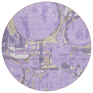HomeRoots 5' Modern Geometric Area Rug in Lavender, Lilac & Purple - Durable, Washable Indoors & Outdoors 8' Round 589400