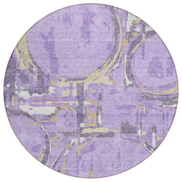 HomeRoots 5' Modern Geometric Area Rug in Lavender, Lilac & Purple - Durable, Washable Indoors & Outdoors 8' Round 589400