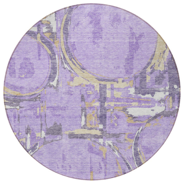 Homeroots 3' Beige Brown And Copper Geometric Washable Indoor Outdoor Area Rug For Versatile Spaces 8' Round Polyester 589400