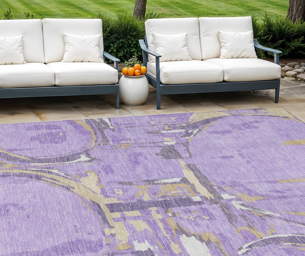 HomeRoots 9' Modern Geometric Lavender Lilac Area Rug - Durable, Washable, Indoor/Outdoor Style for Any Space 9' X 12' 589402