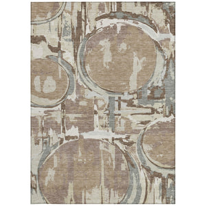 Homeroots 3' Beige Brown And Copper Geometric Washable Indoor Outdoor Area Rug For Versatile Spaces 3' X 5' Polyester 589404