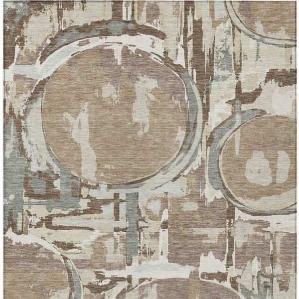 Homeroots 3' Beige Brown And Copper Geometric Washable Indoor Outdoor Area Rug For Versatile Spaces 3' X 5' Polyester 589404