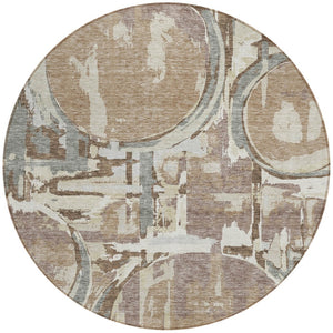 Homeroots 3' Beige Brown And Copper Geometric Washable Indoor Outdoor Area Rug For Versatile Spaces 8' Round Polyester 589406