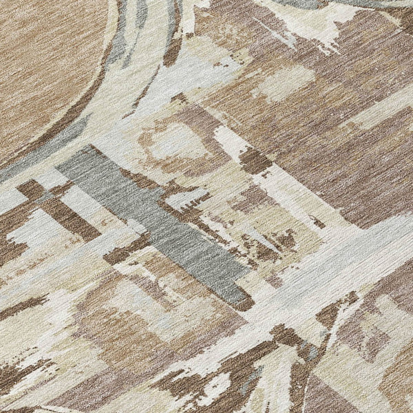 Homeroots 3' Beige Brown And Copper Geometric Washable Indoor Outdoor Area Rug For Versatile Spaces 8' Round Polyester 589406