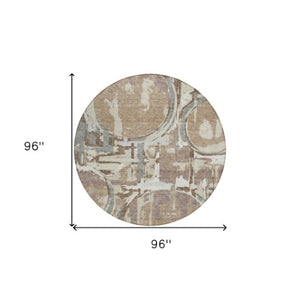 Homeroots 3' Beige Brown And Copper Geometric Washable Indoor Outdoor Area Rug For Versatile Spaces 8' Round Polyester 589406