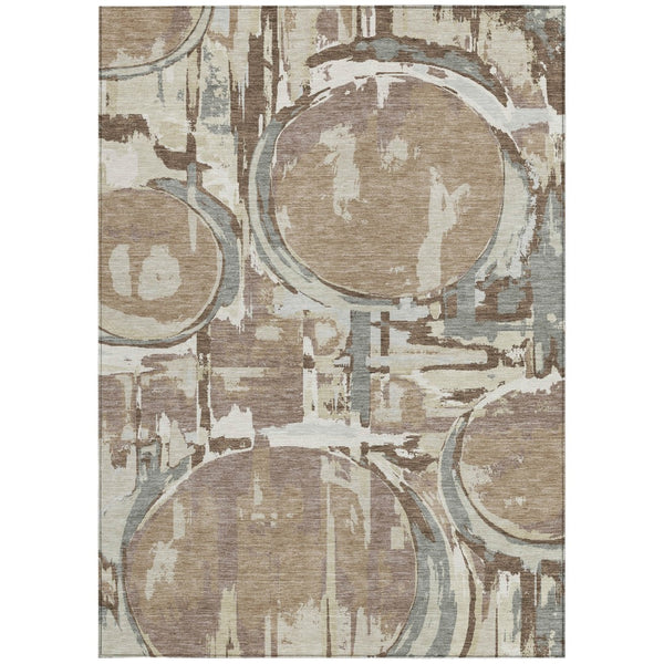 Homeroots 3' Beige Brown And Copper Geometric Washable Indoor Outdoor Area Rug For Versatile Spaces 8' X 10' Polyester 589407